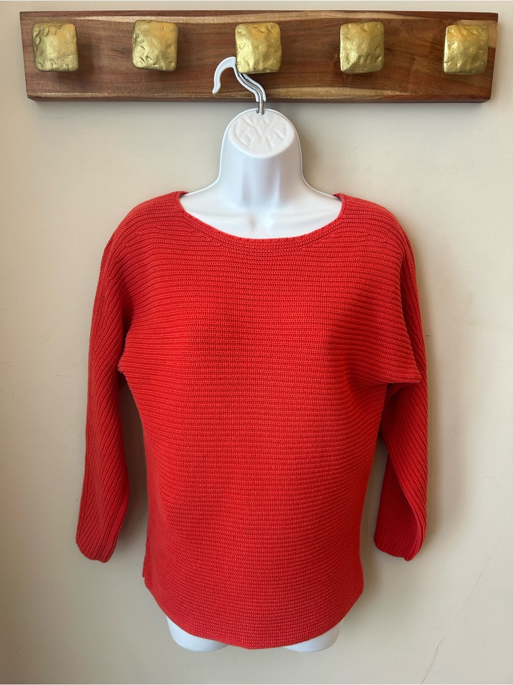 LOFT Coral Textured Cotton Knit Boat Neck Coastal Quiet Luxury XS 100% cotton